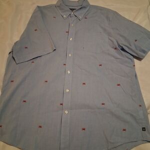 Men's Light Blue Button-Down Shirt with Red Accents